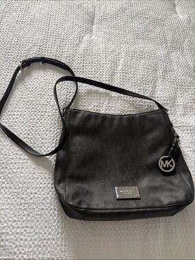Michael Kors Black Leather Shoulder Bag with MK Charm